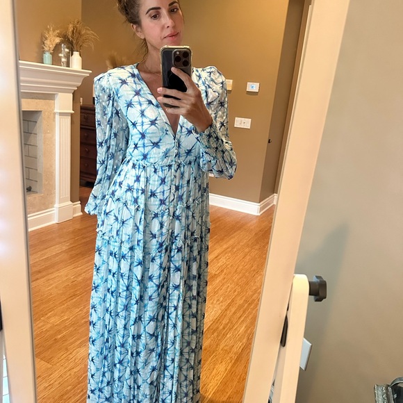 Rococo Sand Blue Tie-Dye V-Neck Maxi Dress never worn - Picture 5 of 7